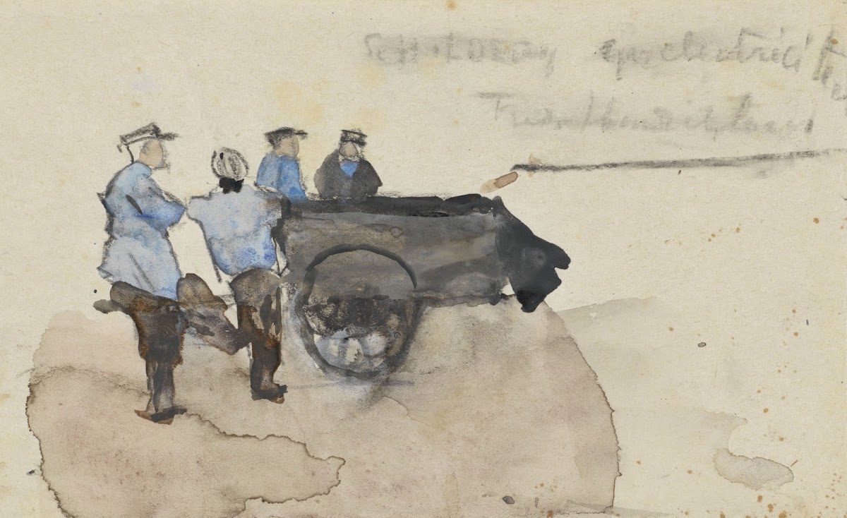 Vier werklieden met een kar 1860   1921