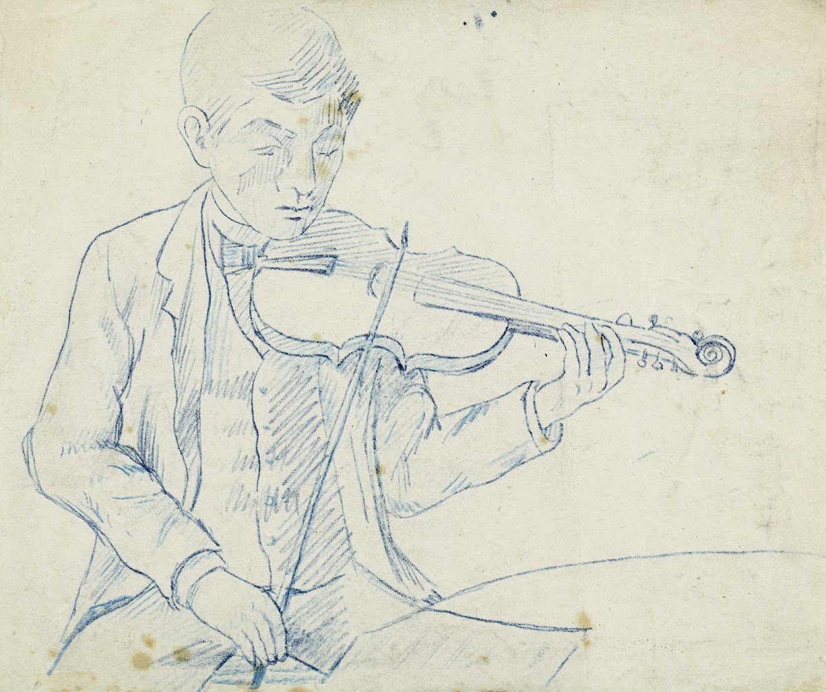 Portrait de M Lhuillier cousin de Guéniot jouant du violon