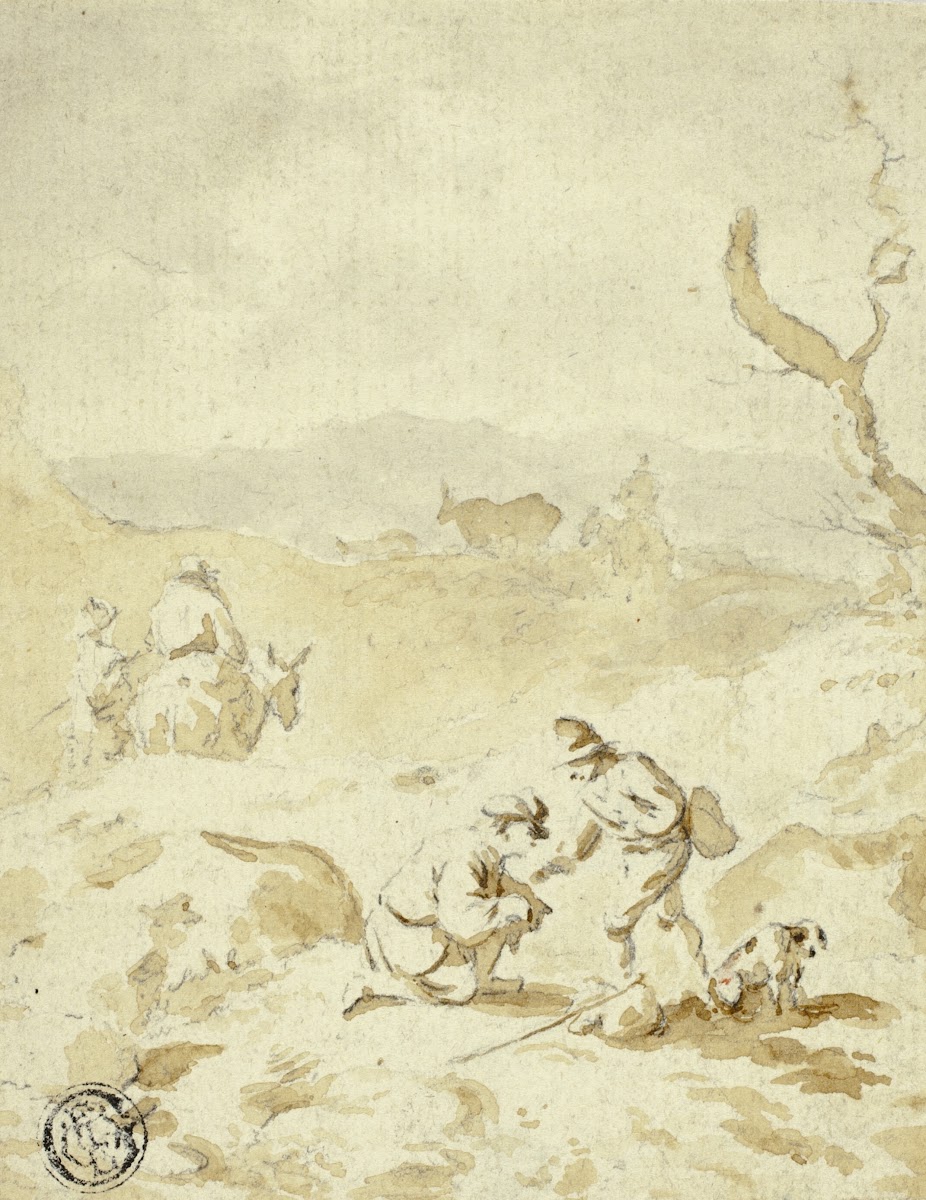 Men Traveling Through Hills With Mules Packs And Dog