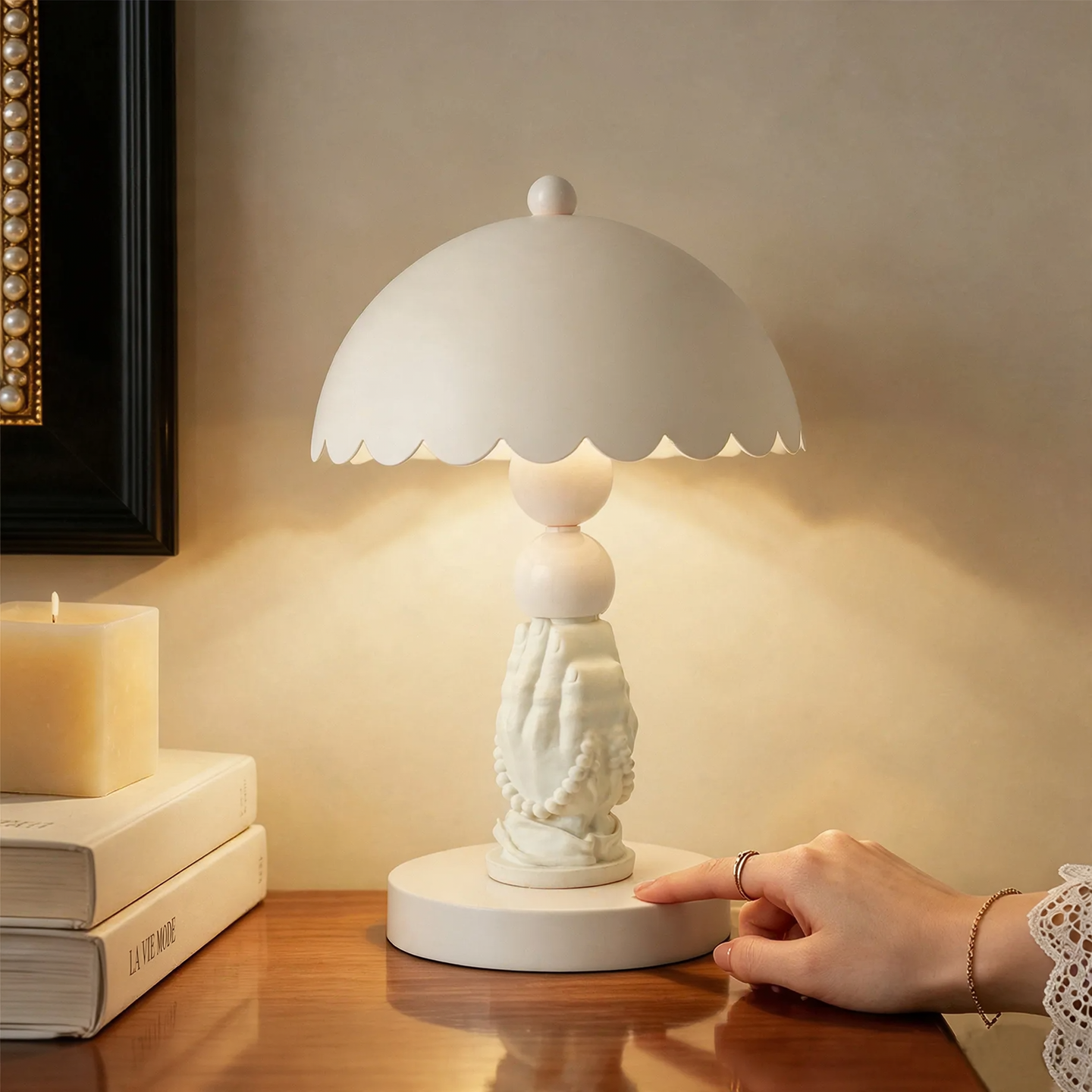 White Hands Table Lamp with Relief Design