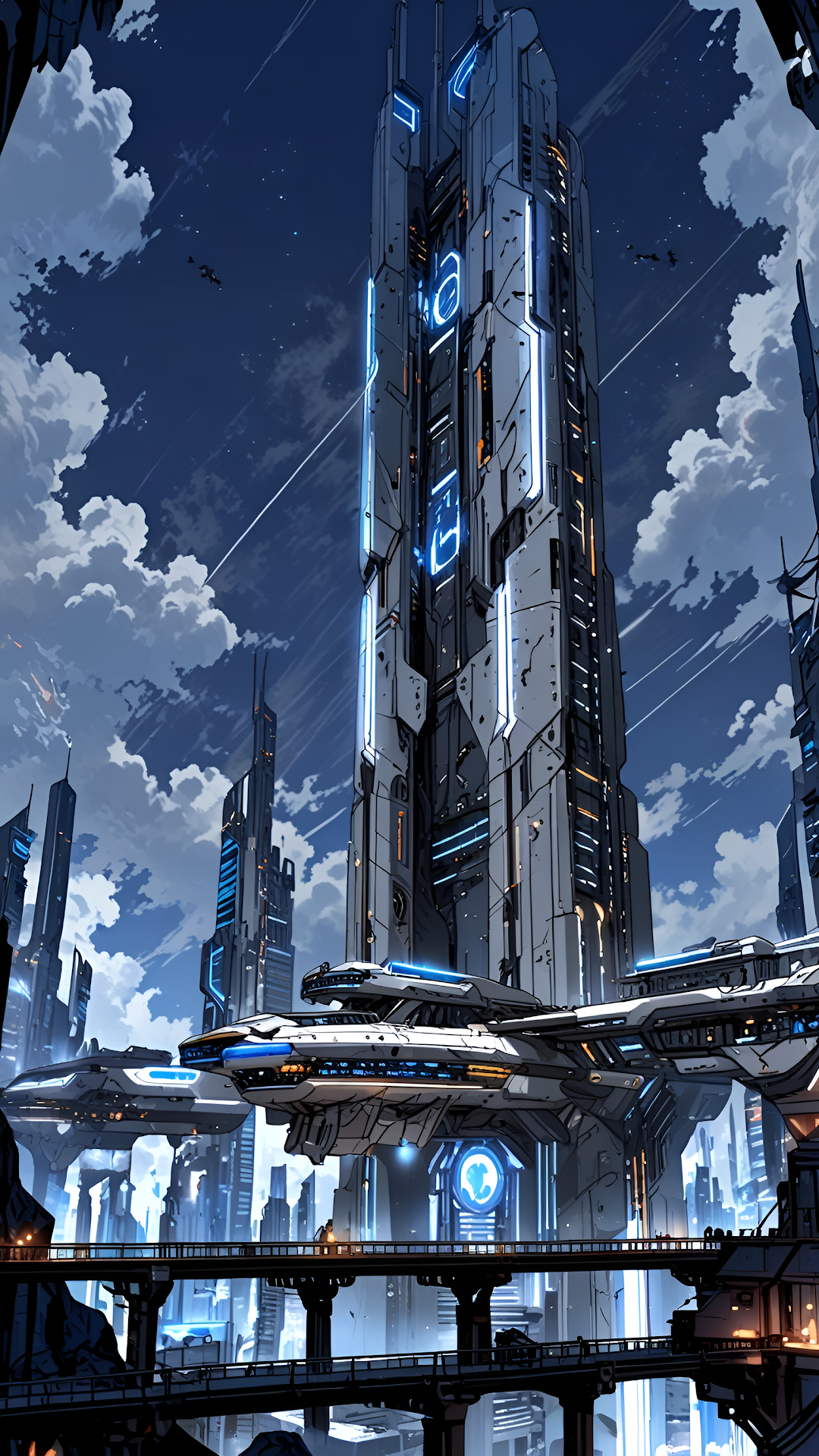 Futuristic Megastructure Skyscraper with Neon Blue Accents - Free 4K mobile Wallpaper