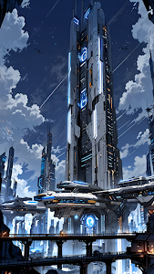 Futuristic Megastructure Skyscraper with Neon Blue Accents