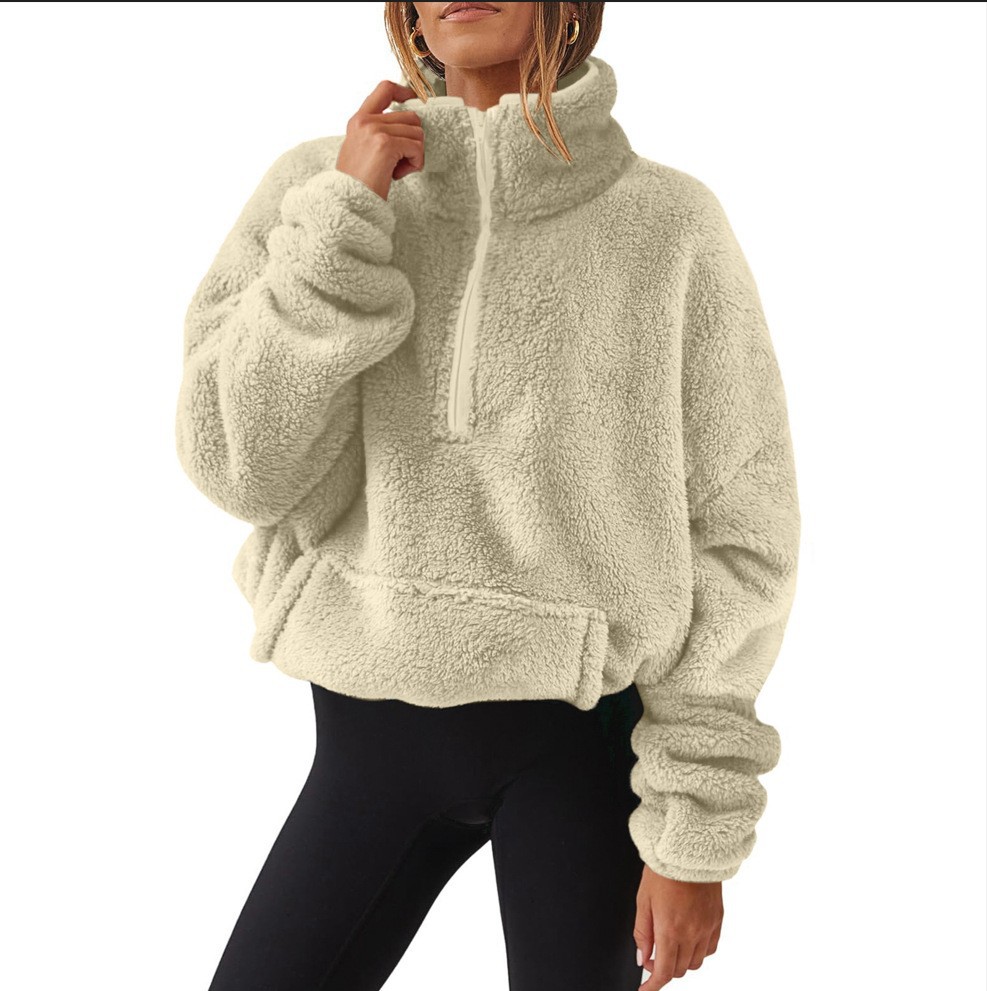 Gefütterter Damen-Sweater mit Stehkragen und Reißverschluss