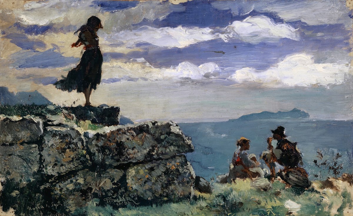 Girl on Ashlars of the Antique City Walls of Norba 1878