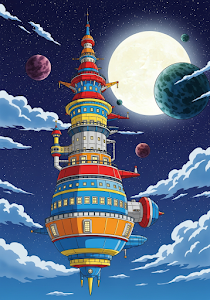Anime Colorful Sci-Fi Spaceship Alien Moon Adventure