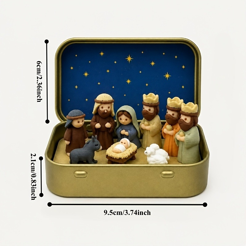Miniature Nativity Set in the Metal Tin