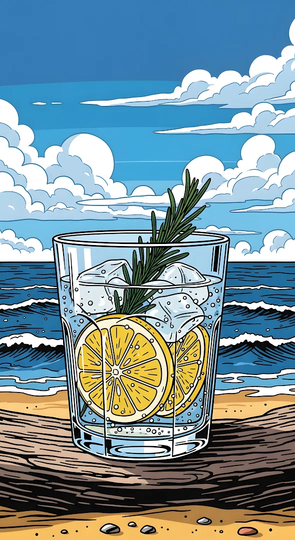 Refreshing Lemon Cocktail Beachside Vector Art