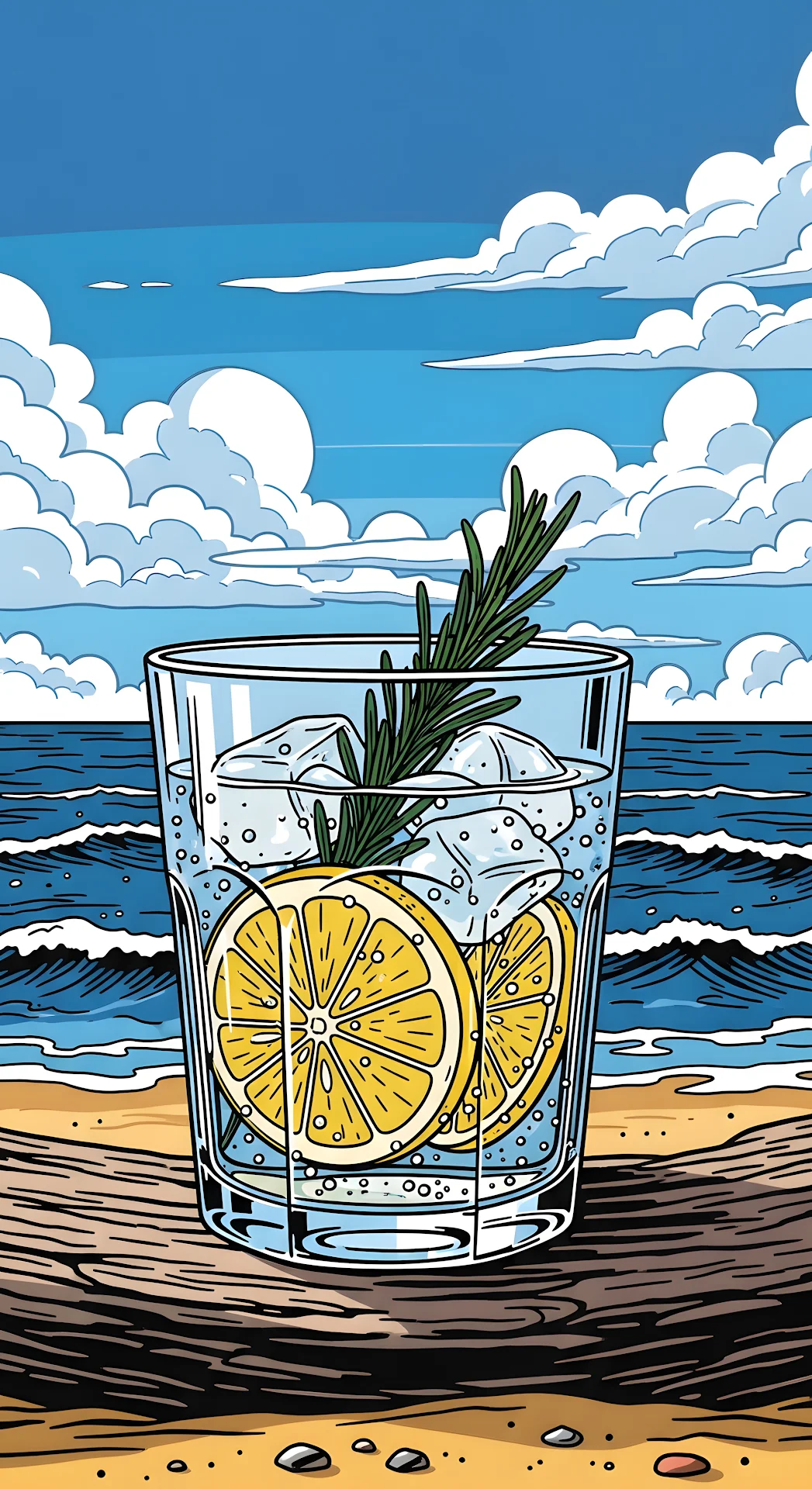 Refreshing Lemon Cocktail Beachside Vector Art - Free 4K mobile Wallpaper