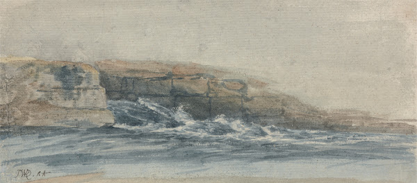 Sea Breaking on Stony Cliffs at Left