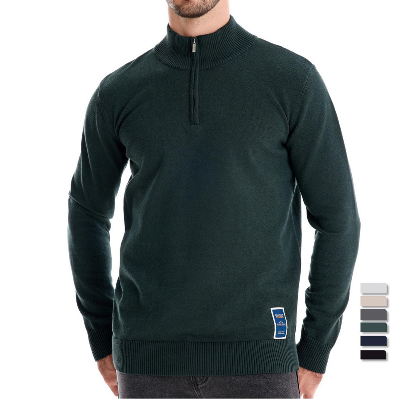 Men's knitted sweater with stand-up collar and zipper