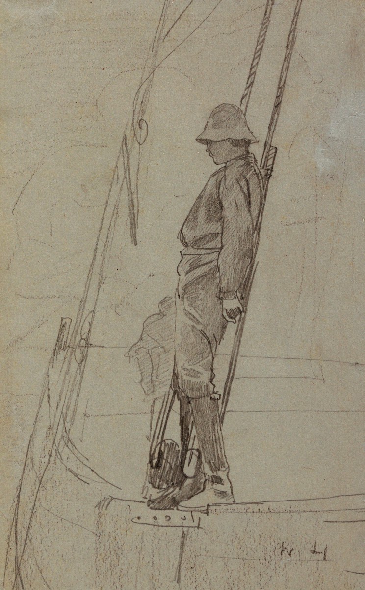 Young Man Leaning Against Sailboat Rigging 1875