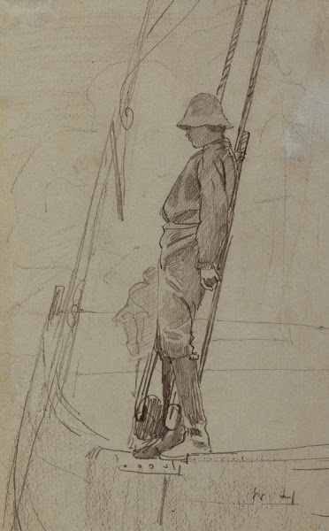 Young Man Leaning Against Sailboat Rigging 1875