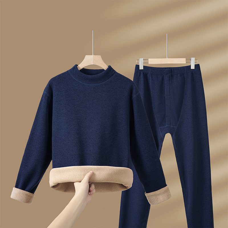 Thermal underwear set with lamb fleece imitation, half roll neck