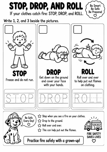 Stop Drop and Roll Sequencing Worksheet