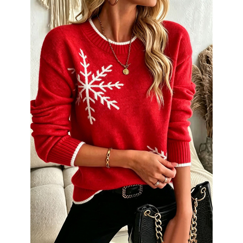 Women's knitted sweater with snowflake jacquard