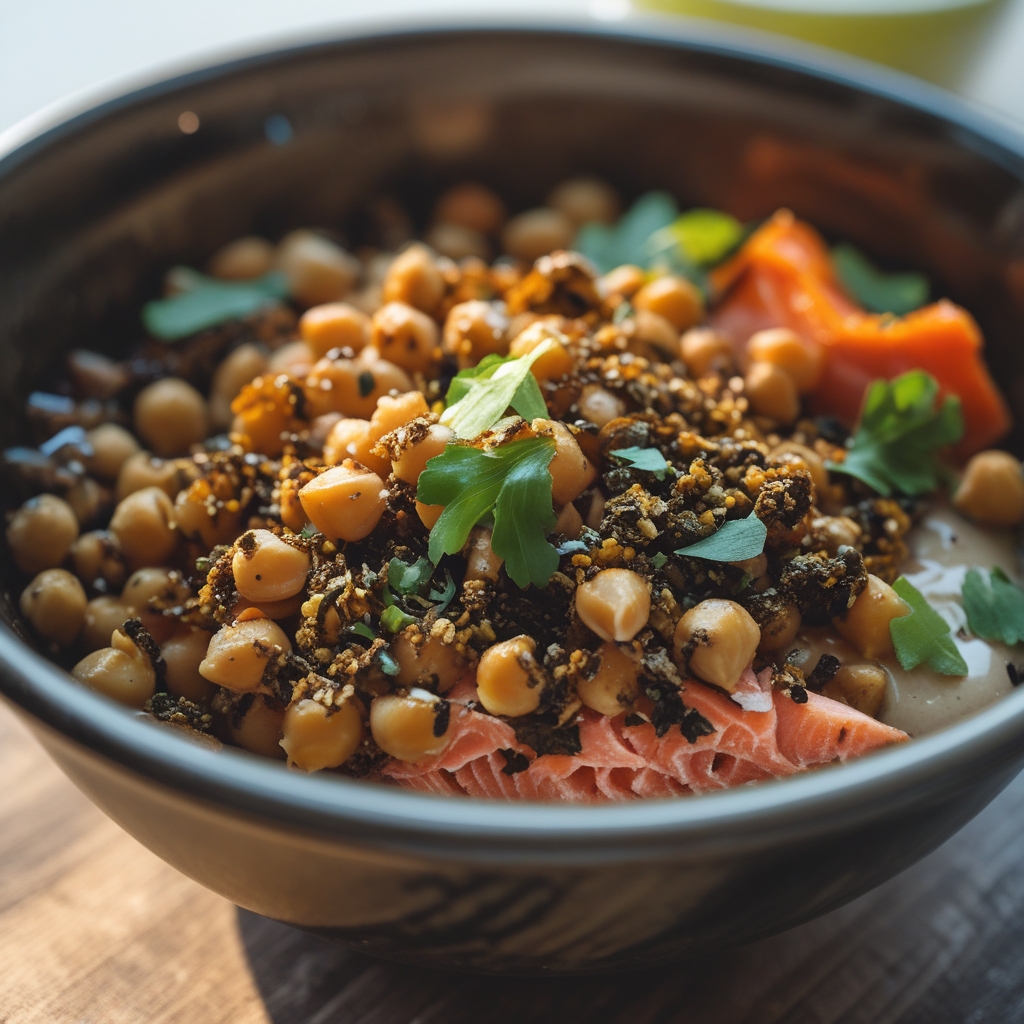 Final Crispy Za'atar Salmon Power Bowls with Whipped Lemon-Tahini & Crispy Chickpeas