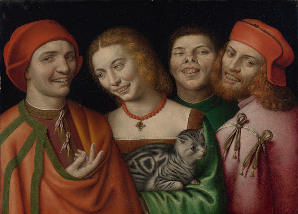 Three Men Witha Woman Holding A Cat