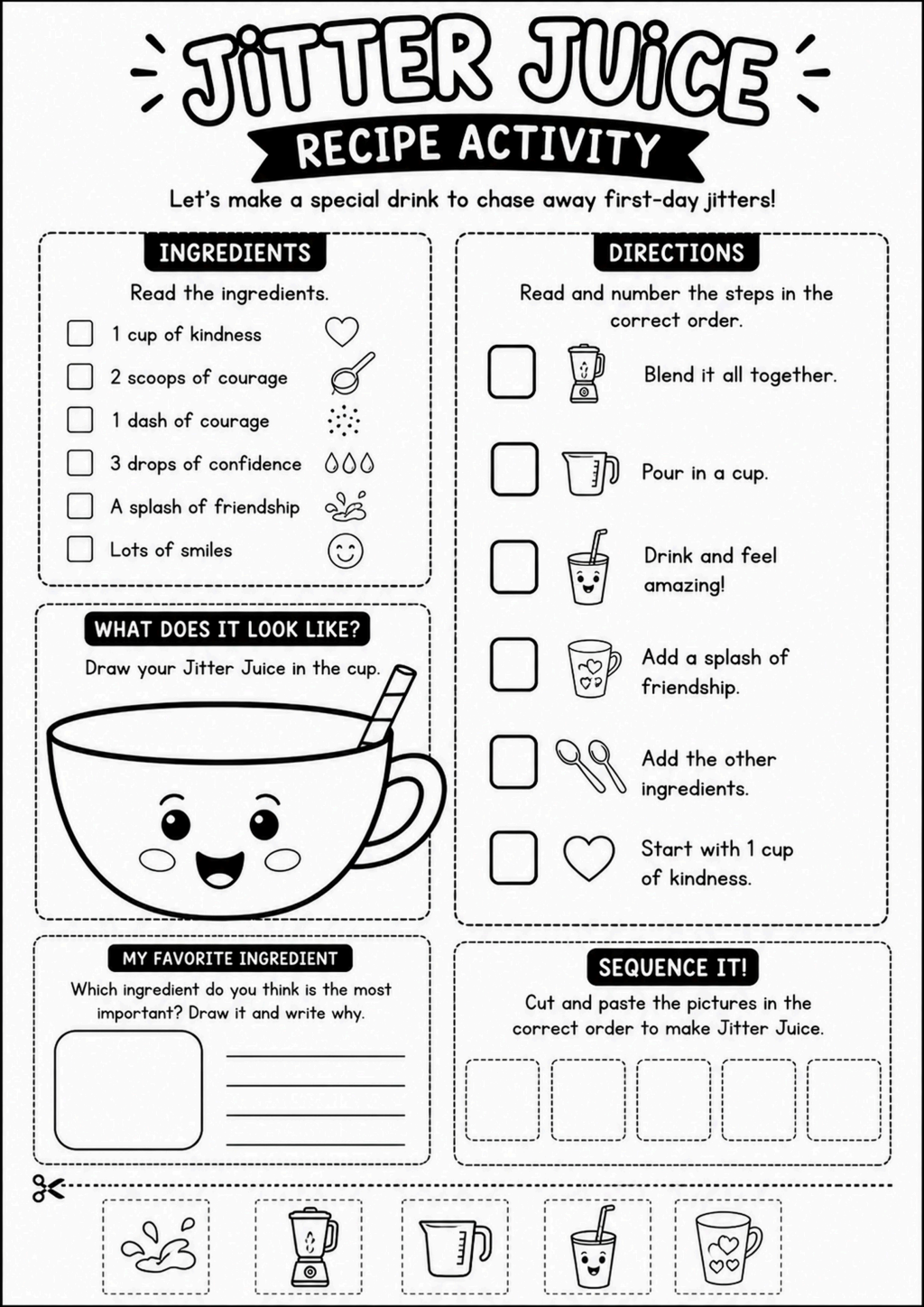 Jitter Juice First Day Recipe Activity