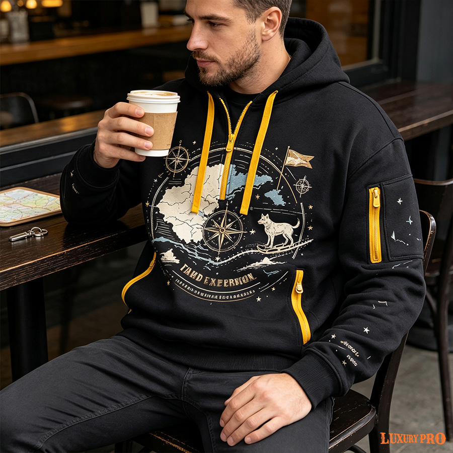 AOP MEG 3D Half Zip Hoodie with Yellow Ribbon Detail