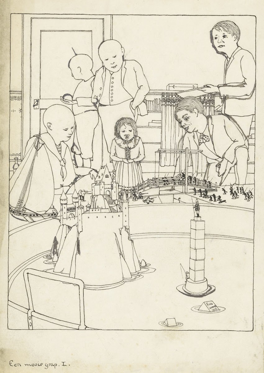 Kinderen spelend met speelgoedsoldaten 1910