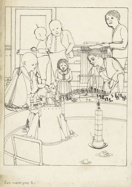 Kinderen spelend met speelgoedsoldaten 1910