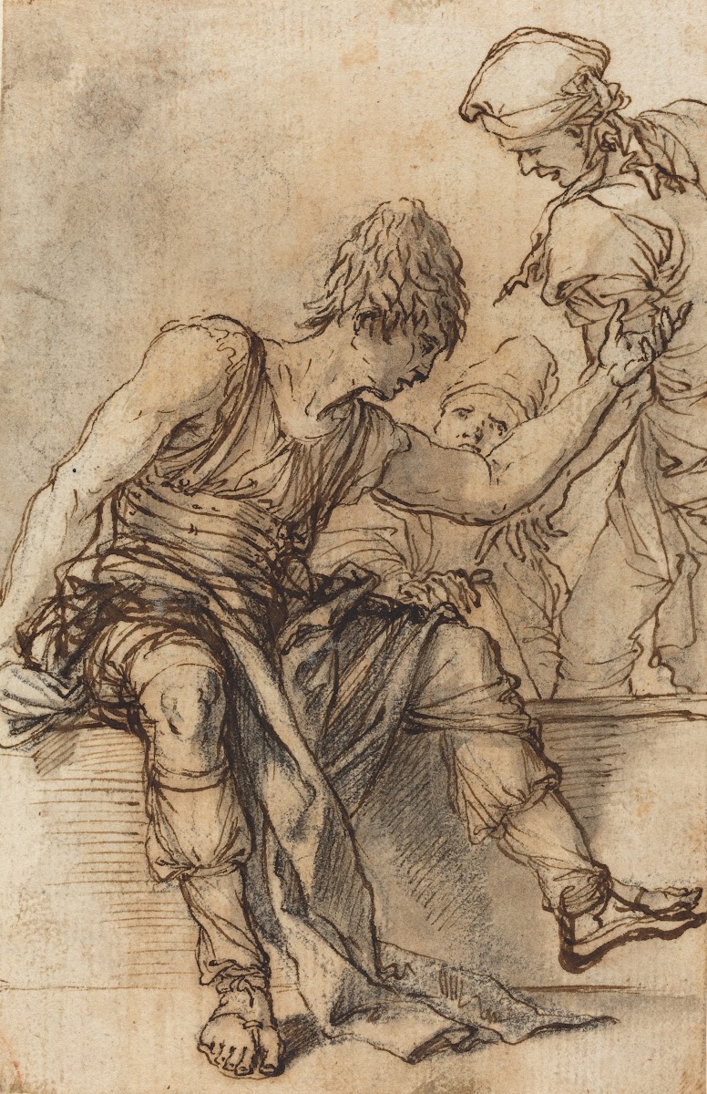 Youth Sitting on a Wall in Conversation with Two Men c 1656 1657