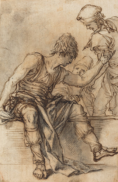 Youth Sitting on a Wall in Conversation with Two Men c 1656 1657