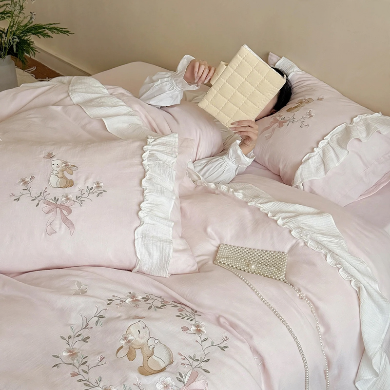 Cotton bedding set with embroidery, 4-piece