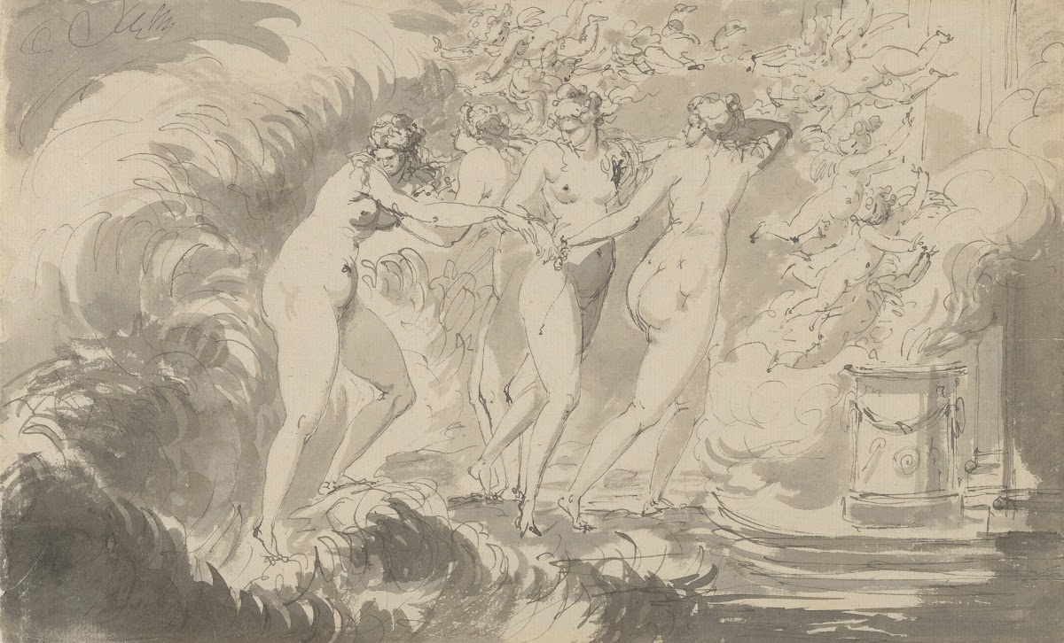 Four Nude Women Surrounded By Putti Approaching An Altar 17651800
