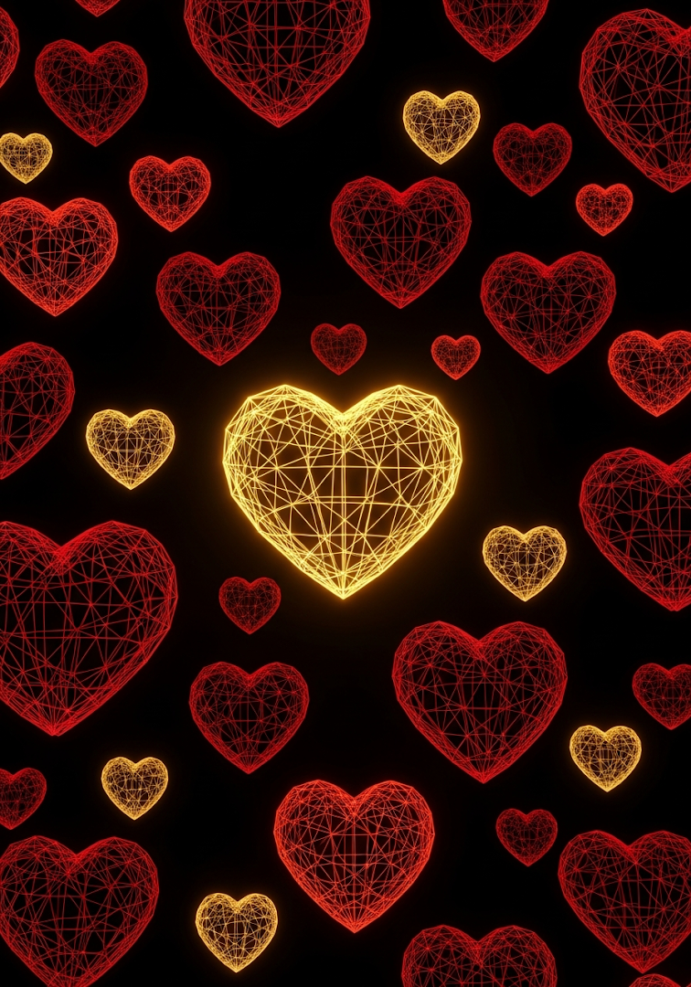 Neon Wireframe Hearts Pattern