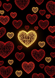Neon Wireframe Hearts Pattern