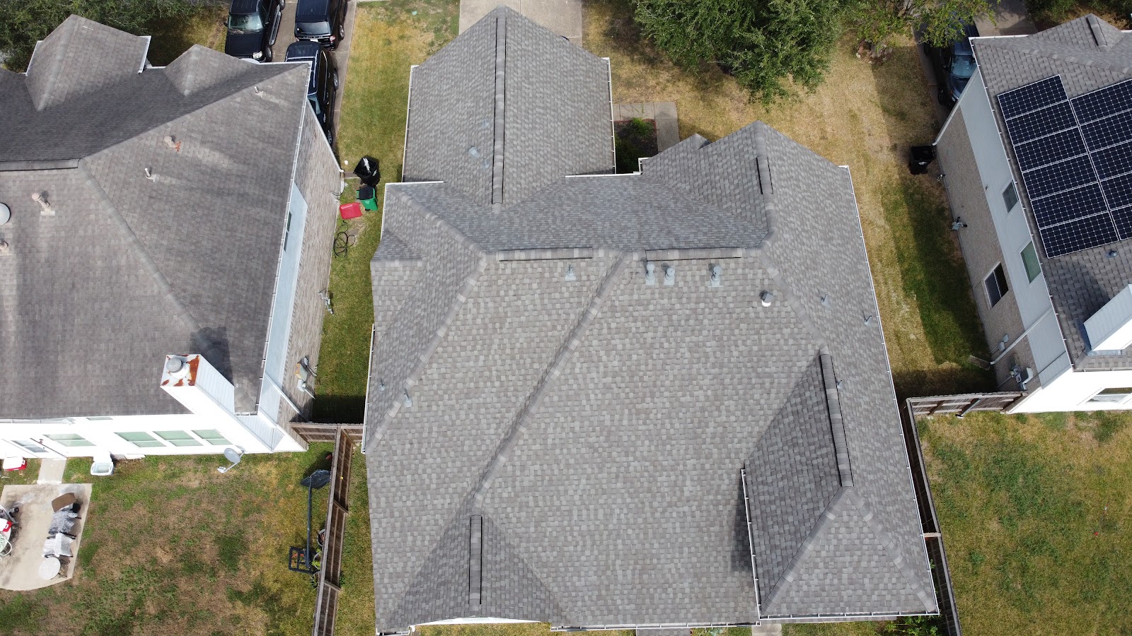 Aerial drone view of a completed Good Vibes roof