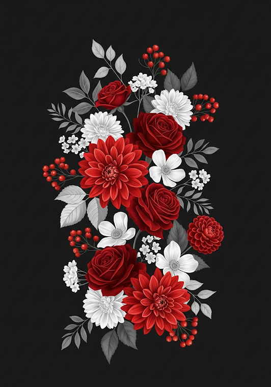 Dark Red White Floral Pattern