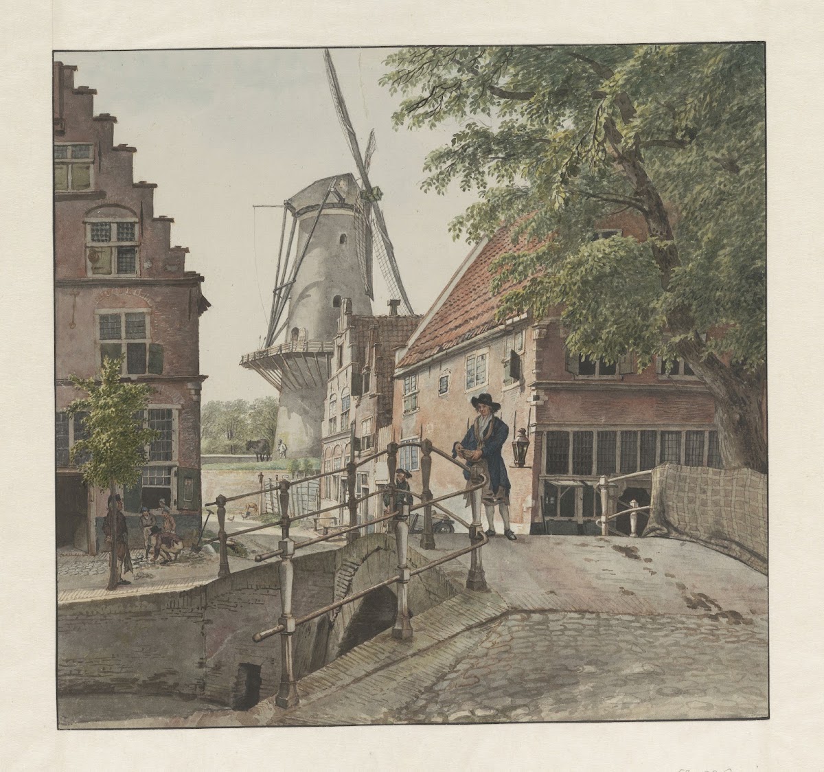 Gezicht van de Raamgragt op de Molen de Hoop te Haarlem 1802