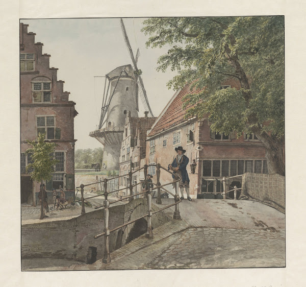Gezicht van de Raamgragt op de Molen de Hoop te Haarlem 1802