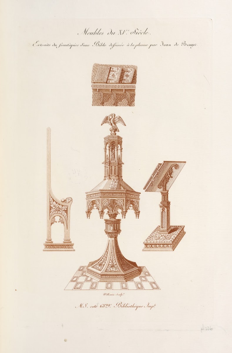 Meubles du XVe siècle Extraits du frontispiece dune bible dessinée à la plume pa