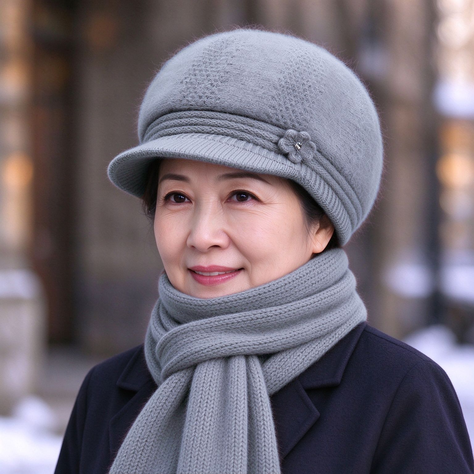 Winter knitted set for women: hat and scarf with ear protection