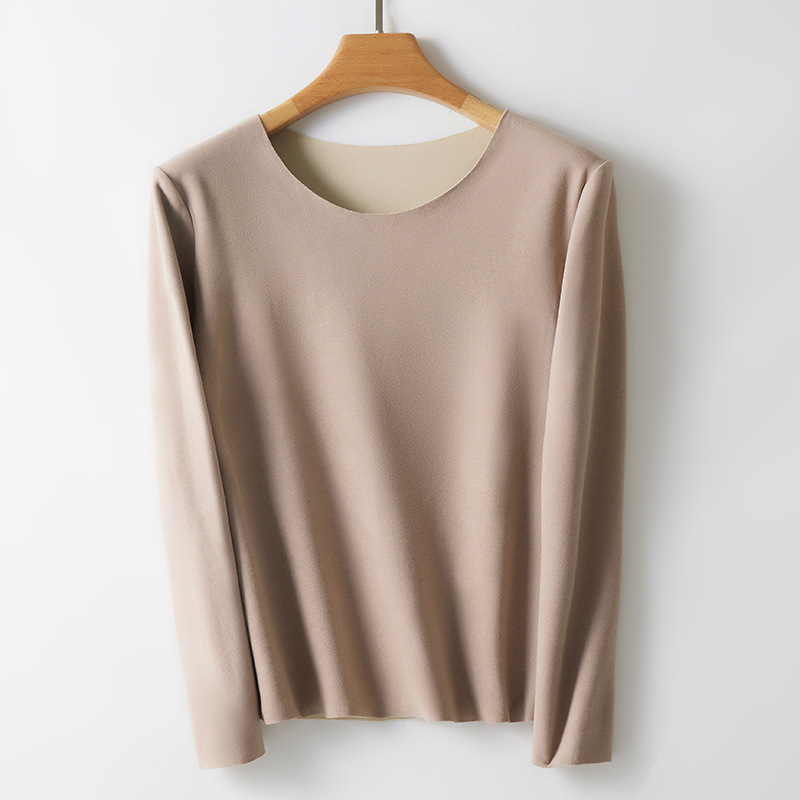 Women's Thermal Long Sleeve Shirt, Round Neck, Warm, Figure-Hugging