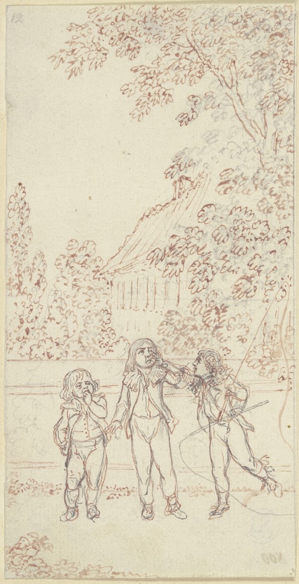 Drei Jungen an einer Gartenmauer ca 1795