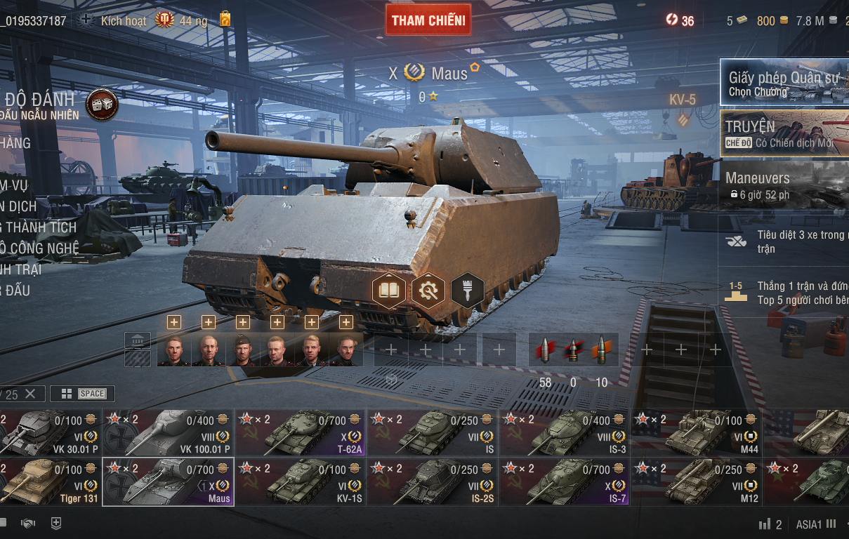 Acc World of Tanks PC gồm 4 tank X IS-7, T-62A, Maus, T92 HM...