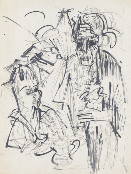 Alte Frau mit Jungen am Kaffeetisch ca 1917