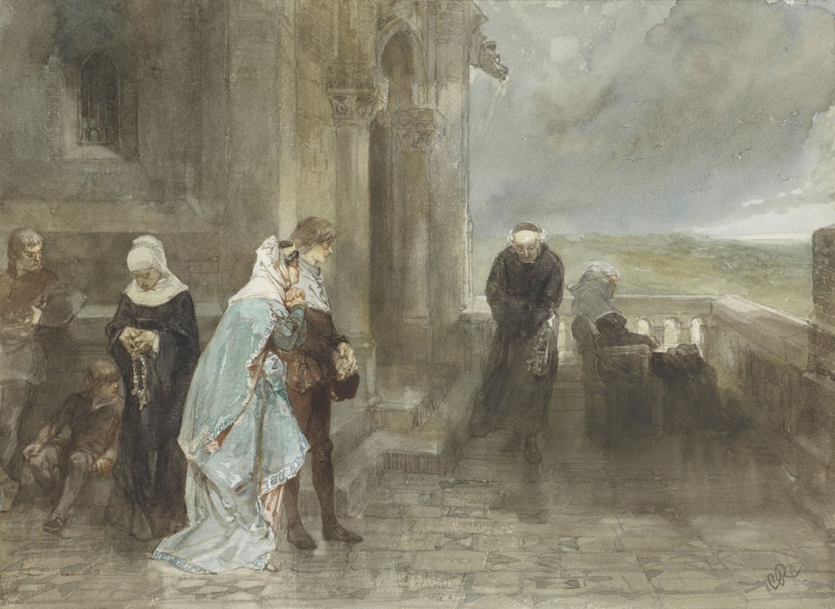 Op den uitkijk scène uit de 12e eeuw 1880