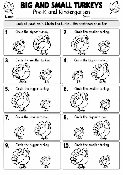 Big and Small Turkeys Worksheet