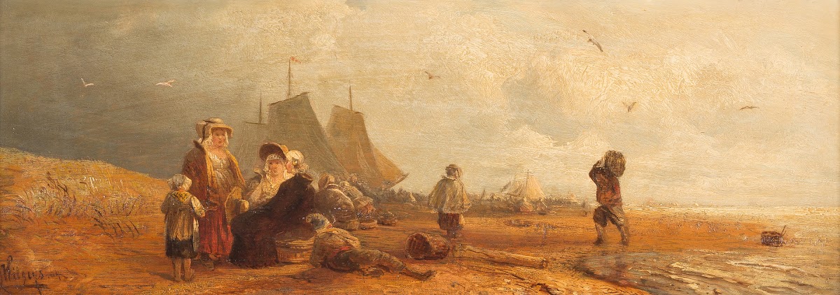 Dutch fishermen by the beach 1864