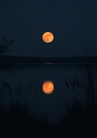 Orange Moon Lake Reflection