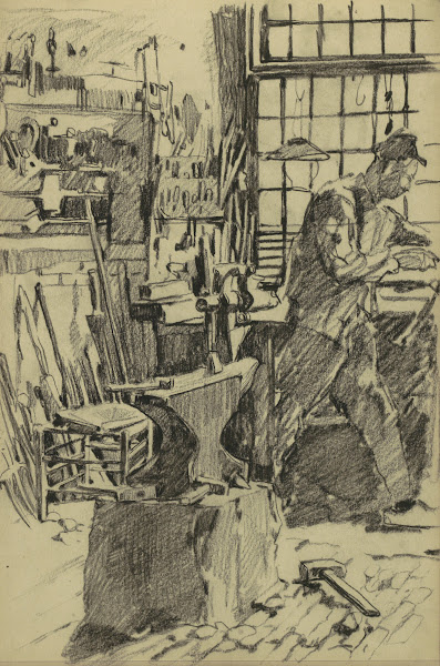 Dorpssmid voor het raam 1906