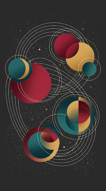 Abstract Geometric Illustration of Planets and Orbital Paths in Space - Free mobile Wallpaper