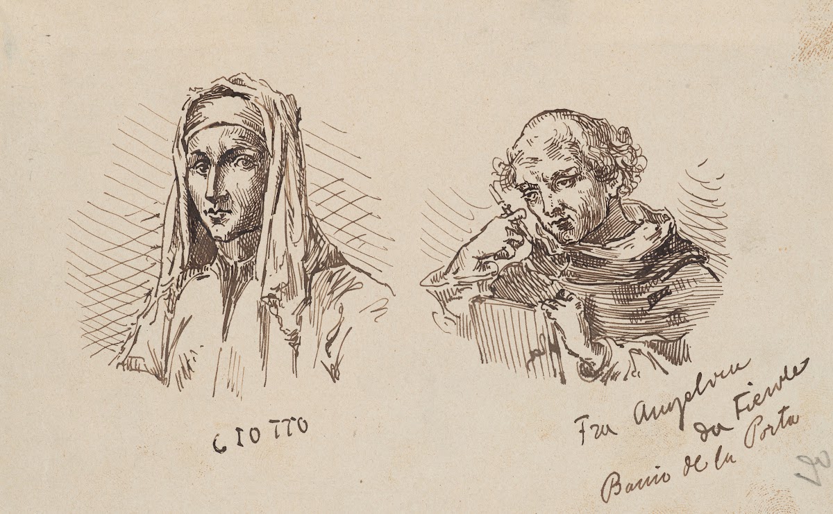 Drawings of Engraving Depicting Portraits of Giotto di Bondone and Fra Angelico