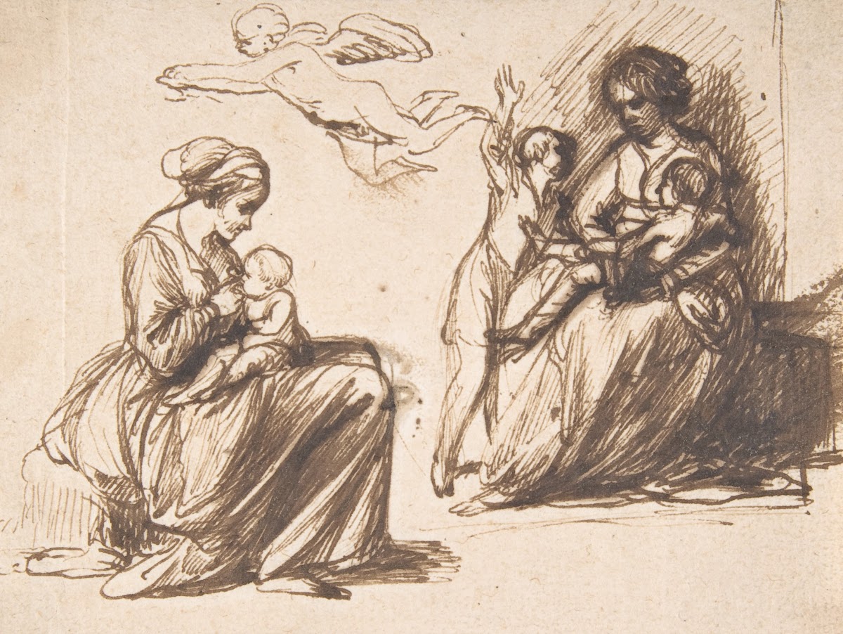 Study Sheet with Two Seated Children and an Angel early 17th century