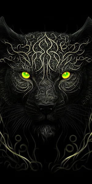 Black Panther, Animal Art, Digital Painting, Feline Portrait 2K iPhone Wallpaper Background